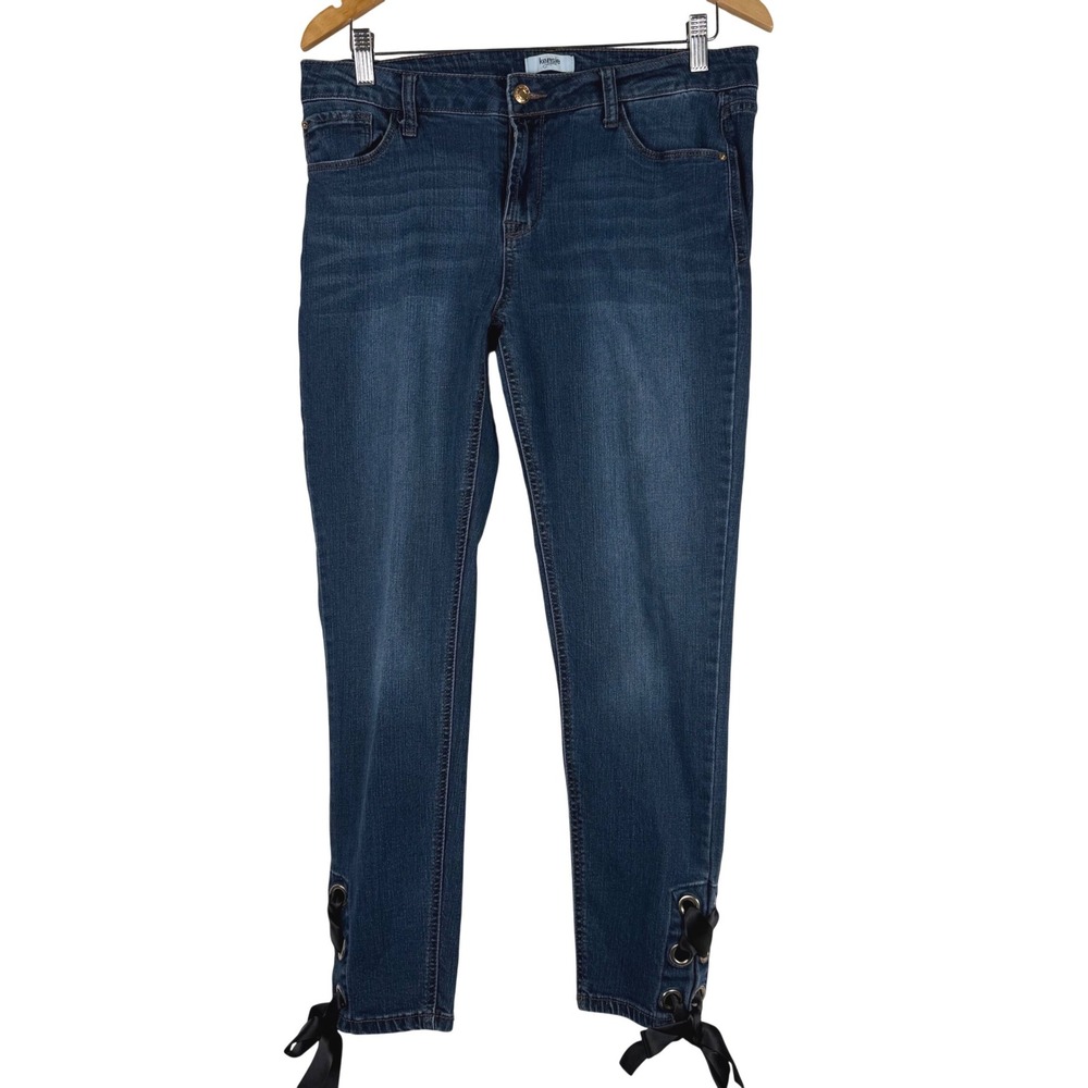 Kensie Jeans Skinny Pants Womens 10/30 Blue Dark Wash Lace Up Ribbon Ankle Hem